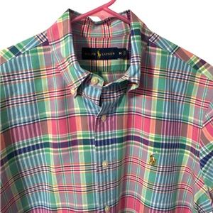 Ralph Lauren Polo Plaid Oxford Shirt Mens Medium M Multi-Color Pastel Preppy LS